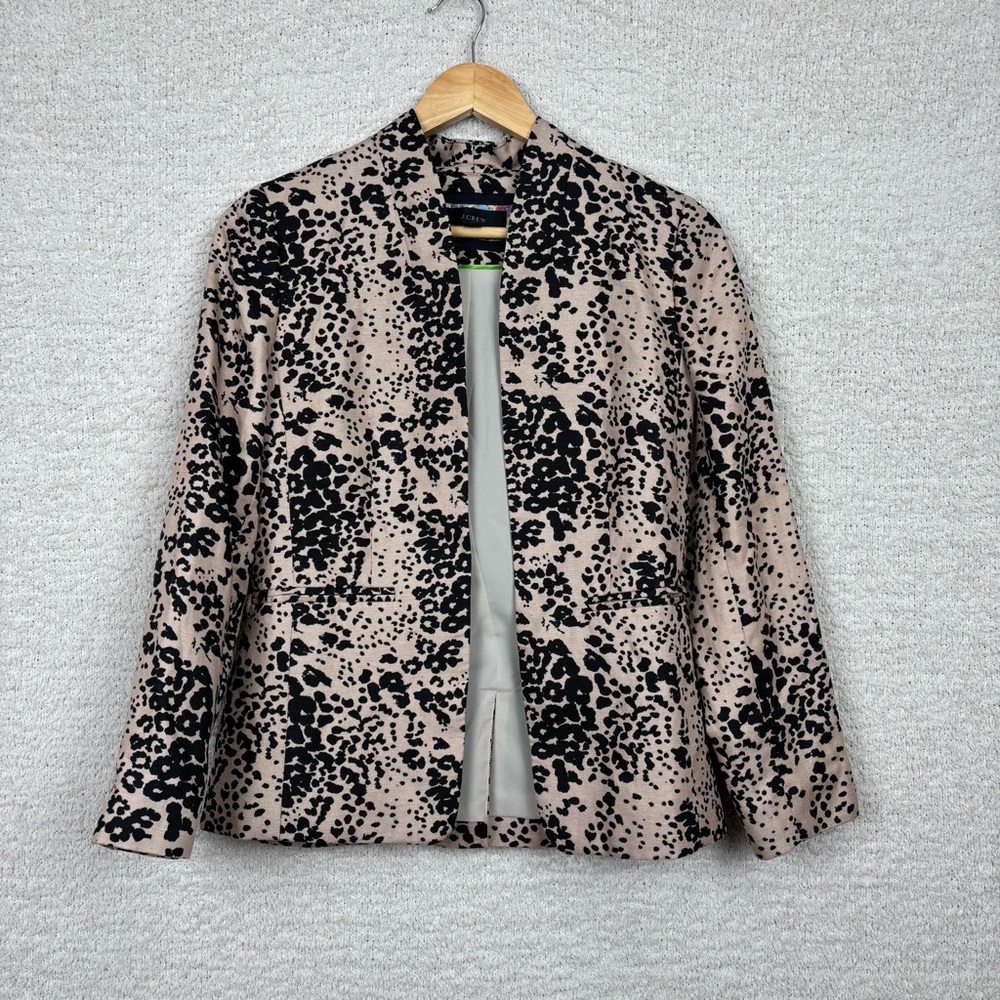 J. Crew Blazer Womens 0 Ashen Black Leopard Print Going Out Blazer Linen Blend